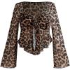 imageSHENHE Womens Plus Size Leopard Print T Shirt Long Bell Sleeve Tie Front Tee Shirts Sheer Mesh TopsMulticolor