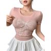 imageSHENHE Womens Sequin Bow Top Y2K Ribbed Knit Tshirt Short Sleeve Cute Summer TeePink