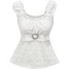 imageSHENHE Womens Square Neck Smocked Ruched Sleeveless Eyelet Peplum Top Kawaii Cute TopApricot