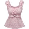 imageSHENHE Womens Square Neck Smocked Ruched Sleeveless Eyelet Peplum Top Kawaii Cute TopPink
