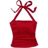 imageSHENHE Womens Tie Halter Neck Backless Ruched Slim Fit Textured Summer Cute Crop TopRed