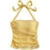 imageSHENHE Womens Tie Halter Neck Backless Ruched Slim Fit Textured Summer Cute Crop TopYellow