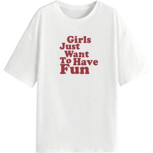 imageSHENHE Womens Letter Print Crew Neck Short Sleeve T Shirt Casual Loose Fit Tee TopsWhite