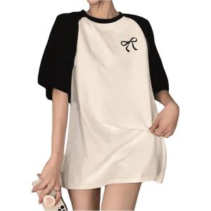 imageSHENHE Womens Oversized Crew Neck T Shirt Half Sleeve Color Block Baggy Raglan Tee TopBlack and White