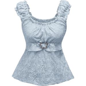 imageSHENHE Womens Square Neck Smocked Ruched Sleeveless Eyelet Peplum Top Kawaii Cute TopBlue