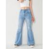 imageSHENHE Girls High Waisted Flare Leg Jeans Split Raw Hem Denim Pants with PocketsLight Wash
