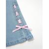 imageSHENHE Girls High Waisted Flare Leg Jeans Split Raw Hem Denim Pants with PocketsLight Wash Blue Bow