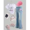 imageSHENHE Girls High Waisted Flare Leg Jeans Split Raw Hem Denim Pants with PocketsLight Wash Blue Bow