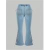 imageSHENHE Girls High Waisted Flare Leg Jeans Split Raw Hem Denim Pants with PocketsLight Wash Blue Bow