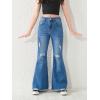 imageSHENHE Girls High Waisted Flare Leg Jeans Split Raw Hem Denim Pants with PocketsMedium Wash