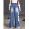 imageSHENHE Girls Straight Leg Jeans Heart Print Elastic Waist Cute Denim Pants JeansDark Blue