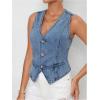imageSHENHE Womens Button Down Denim Vest Top Sleeveless V Neck Jean Waistcoat Vest Y2K Summer Crop TopsMedium Wash Blue