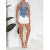 imageSHENHE Womens Button Down Denim Vest Top Sleeveless V Neck Jean Waistcoat Vest Y2K Summer Crop TopsMedium Wash Blue