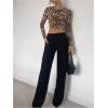 imageSHENHE Womens Cheetah Print Crew Neck Long Sleeve T Shirt Slim Fit Crop TopsMulticolor