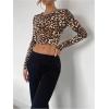 imageSHENHE Womens Cheetah Print Crew Neck Long Sleeve T Shirt Slim Fit Crop TopsMulticolor