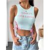 imageSHENHE Womens Letter Print Lace Up Round Neck Slim Fit Crop Going Out Tank TopsBlue