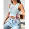 imageSHENHE Womens Letter Print Lace Up Round Neck Slim Fit Crop Going Out Tank TopsBlue