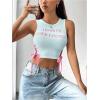 imageSHENHE Womens Letter Print Lace Up Round Neck Slim Fit Crop Going Out Tank TopsBlue