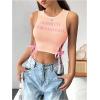 imageSHENHE Womens Letter Print Lace Up Round Neck Slim Fit Crop Going Out Tank TopsDusty Pink