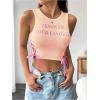 imageSHENHE Womens Letter Print Lace Up Round Neck Slim Fit Crop Going Out Tank TopsDusty Pink