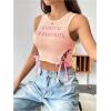 imageSHENHE Womens Letter Print Lace Up Round Neck Slim Fit Crop Going Out Tank TopsDusty Pink
