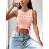 imageSHENHE Womens Letter Print Lace Up Round Neck Slim Fit Crop Going Out Tank TopsDusty Pink