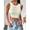 imageSHENHE Womens Letter Print Lace Up Round Neck Slim Fit Crop Going Out Tank TopsLight Green