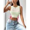 imageSHENHE Womens Letter Print Lace Up Round Neck Slim Fit Crop Going Out Tank TopsLight Green