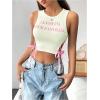 imageSHENHE Womens Letter Print Lace Up Round Neck Slim Fit Crop Going Out Tank TopsLight Green