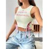 imageSHENHE Womens Letter Print Lace Up Round Neck Slim Fit Crop Going Out Tank TopsLight Green