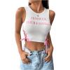 imageSHENHE Womens Letter Print Lace Up Round Neck Slim Fit Crop Going Out Tank TopsWhite