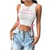 imageSHENHE Womens Letter Print Lace Up Round Neck Slim Fit Crop Going Out Tank TopsWhite
