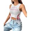 imageSHENHE Womens Letter Print Lace Up Round Neck Slim Fit Crop Going Out Tank TopsWhite