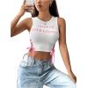 imageSHENHE Womens Letter Print Lace Up Round Neck Slim Fit Crop Going Out Tank TopsWhite