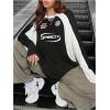 imageSHENHE Womens Oversized Jersey Shirt Graphic Print Crew Neck Color Block Raglan Sleeve Y2K Tee Shirt TopBlack and White