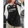 imageSHENHE Womens Oversized Jersey Shirt Graphic Print Crew Neck Color Block Raglan Sleeve Y2K Tee Shirt TopBlack and White