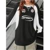 imageSHENHE Womens Oversized Jersey Shirt Graphic Print Crew Neck Color Block Raglan Sleeve Y2K Tee Shirt TopBlack and White