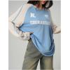 imageSHENHE Womens Oversized Jersey Shirt Graphic Print Crew Neck Color Block Raglan Sleeve Y2K Tee Shirt TopBlue and White