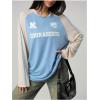 imageSHENHE Womens Oversized Jersey Shirt Graphic Print Crew Neck Color Block Raglan Sleeve Y2K Tee Shirt TopBlue and White