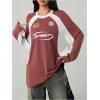 imageSHENHE Womens Oversized Jersey Shirt Graphic Print Crew Neck Color Block Raglan Sleeve Y2K Tee Shirt TopRed