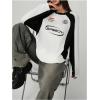 imageSHENHE Womens Oversized Jersey Shirt Graphic Print Crew Neck Color Block Raglan Sleeve Y2K Tee Shirt TopWhite