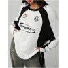 imageSHENHE Womens Oversized Jersey Shirt Graphic Print Crew Neck Color Block Raglan Sleeve Y2K Tee Shirt TopWhite