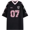 imageSHENHE Womens Plus Size Y2k Oversized Jersey Top Bow Graphic V Neck Half Sleeve Tee ShirtBlack