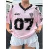 imageSHENHE Womens Plus Size Y2k Oversized Jersey Top Bow Graphic V Neck Half Sleeve Tee ShirtMulticolor