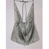 imageSHENHE Womens Striped Tie Front Top Open Back Deep V Halter Sexy Going Out Y2k Crop TopBlack