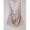 imageSHENHE Womens Striped Tie Front Top Open Back Deep V Halter Sexy Going Out Y2k Crop TopCoffee Brown