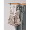 imageSHENHE Womens Striped Tie Front Top Open Back Deep V Halter Sexy Going Out Y2k Crop TopCoffee Brown