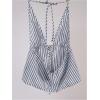 imageSHENHE Womens Striped Tie Front Top Open Back Deep V Halter Sexy Going Out Y2k Crop TopDark Blue