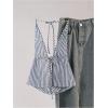 imageSHENHE Womens Striped Tie Front Top Open Back Deep V Halter Sexy Going Out Y2k Crop TopDark Blue