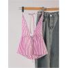 imageSHENHE Womens Striped Tie Front Top Open Back Deep V Halter Sexy Going Out Y2k Crop TopHot Pink